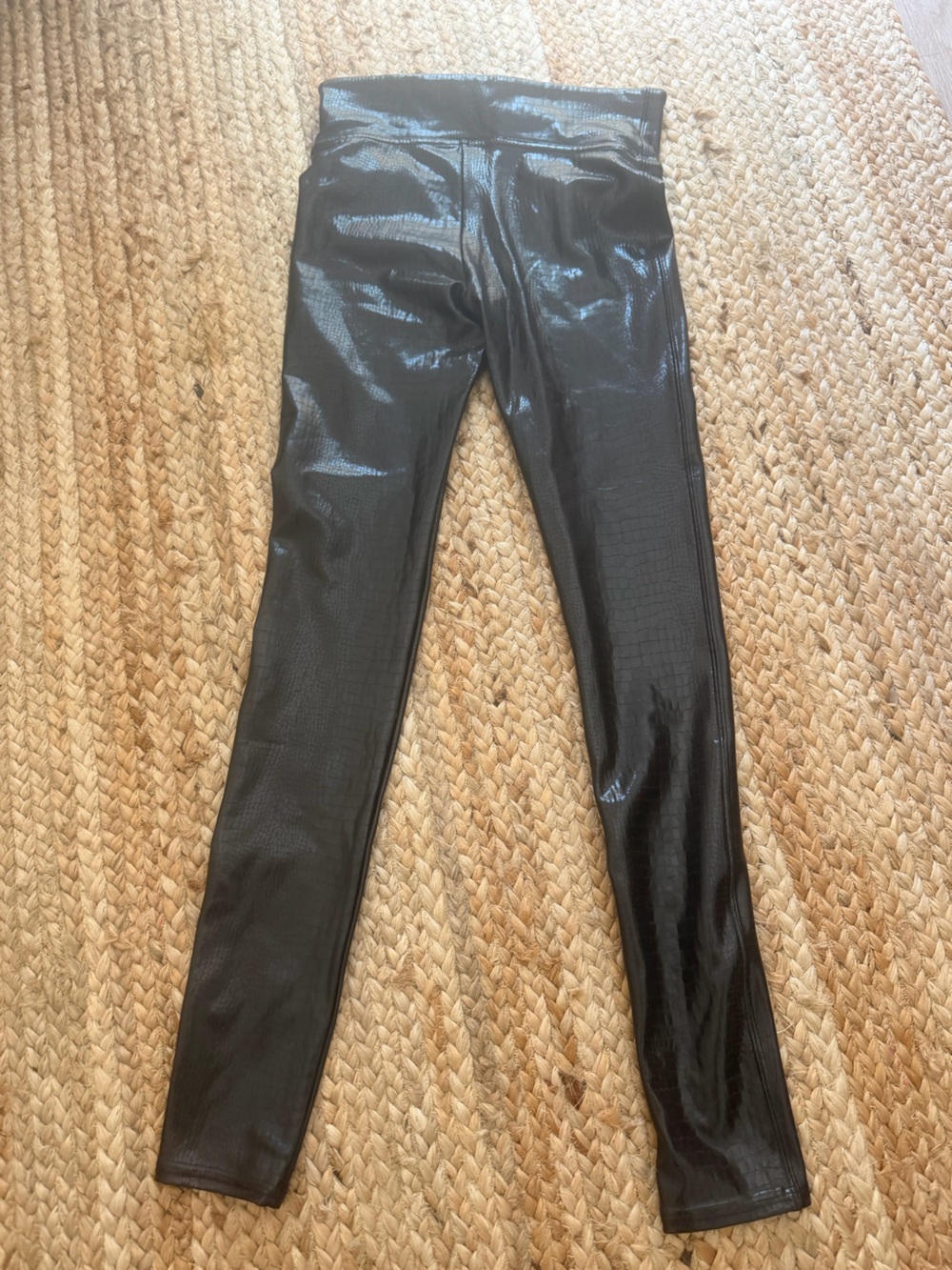 SPANX Black Croc-Embossed Faux-Leather Leggings